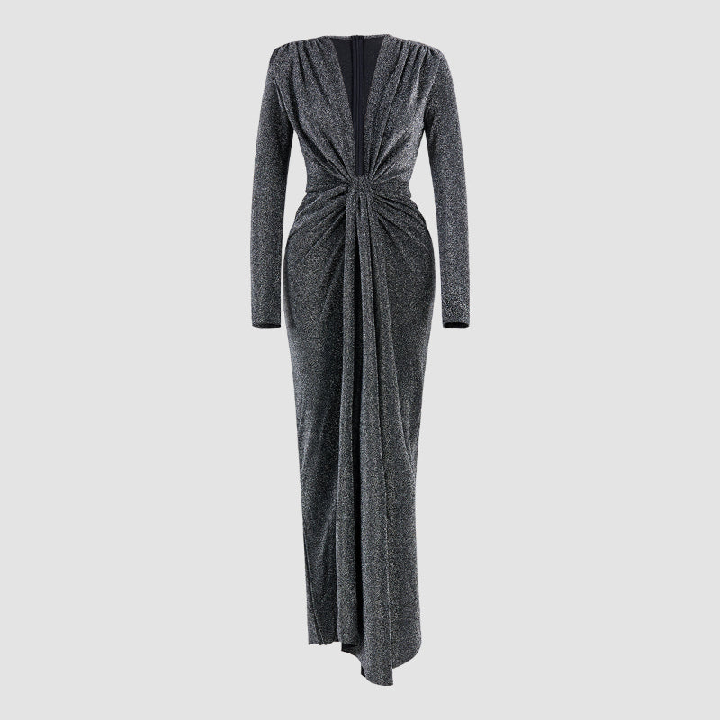 Deep V Long Sleeve Bodycon Maxi Dress