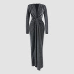 Deep V Long Sleeve Bodycon Maxi Dress