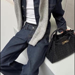 Dark Denim Oversized Jacket And Wide-Leg Pants Set