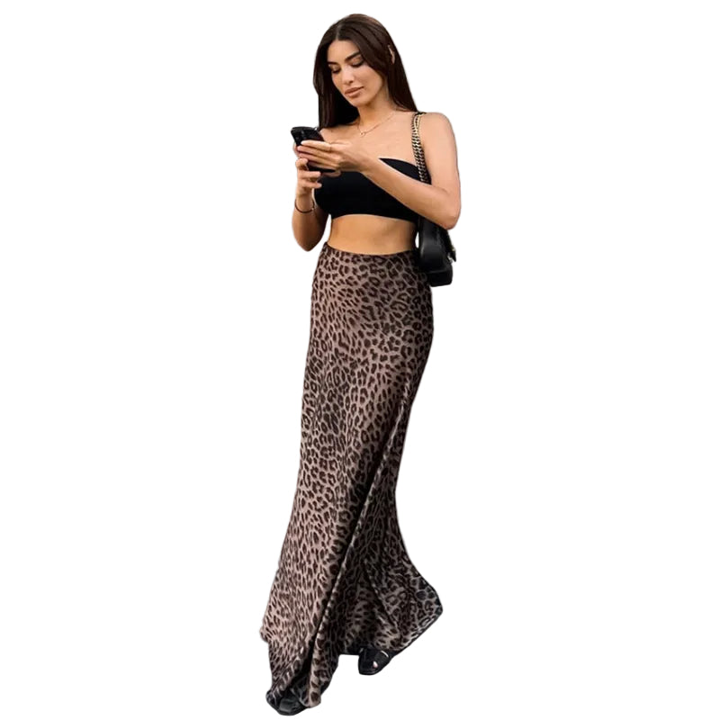 Leopard Print Mermaid Maxi Skirt