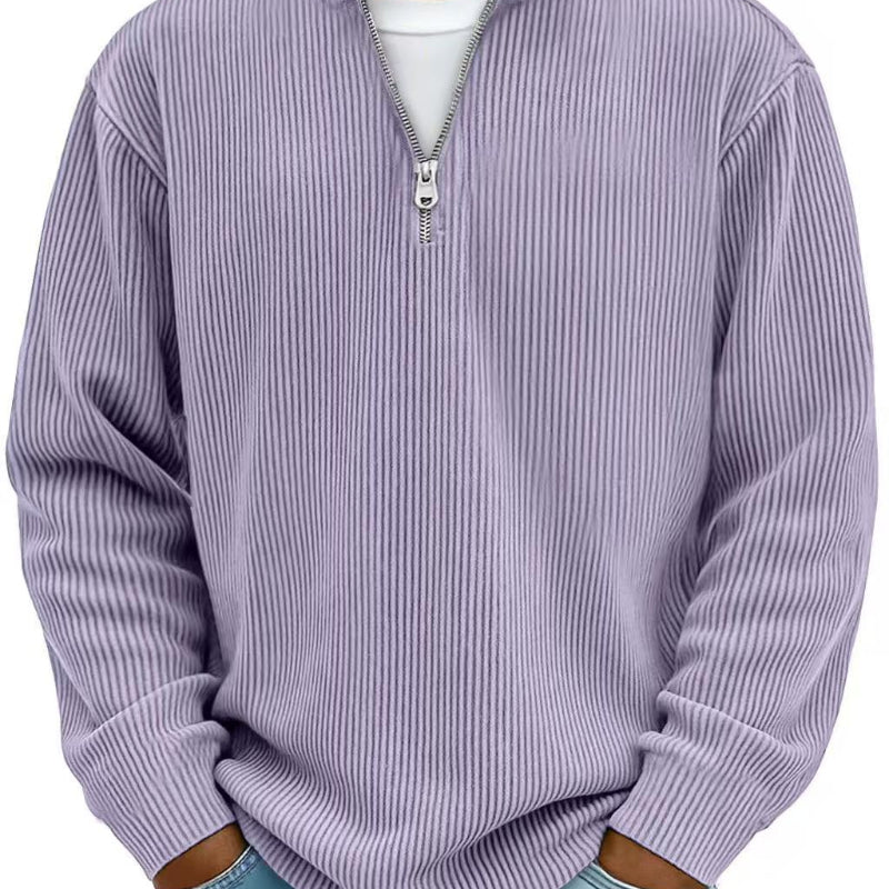 Corduroy Zipper Stand Collar Sweatshirt