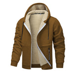 Thick Sherpa Lined Hooded Zipper Jacket - brown