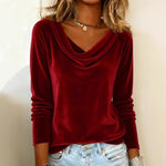 Shimmering Velvet Long Sleeve Loose Blouse