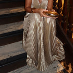 Champagne Color Tube Top Pleated Irregular Hem Maxi Dress