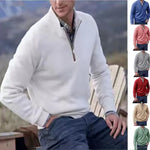 Zipper Stand Collar Knitted Sweater - white