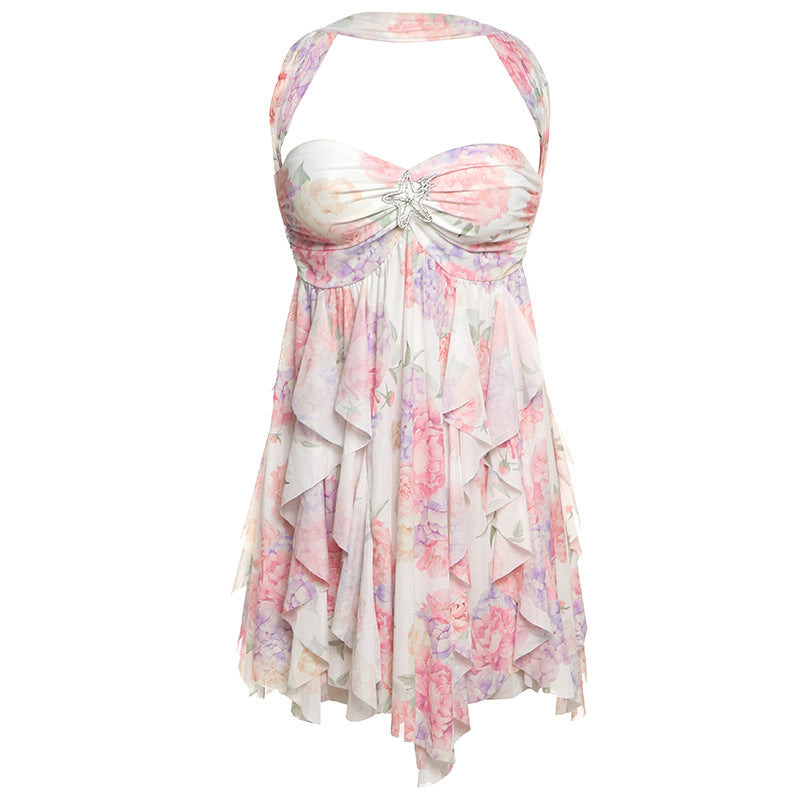 Bold & Beautiful: Halter Neck Backless Mini Dress - flora