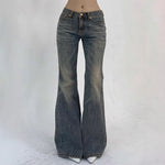 Flared jeans on a plain white background