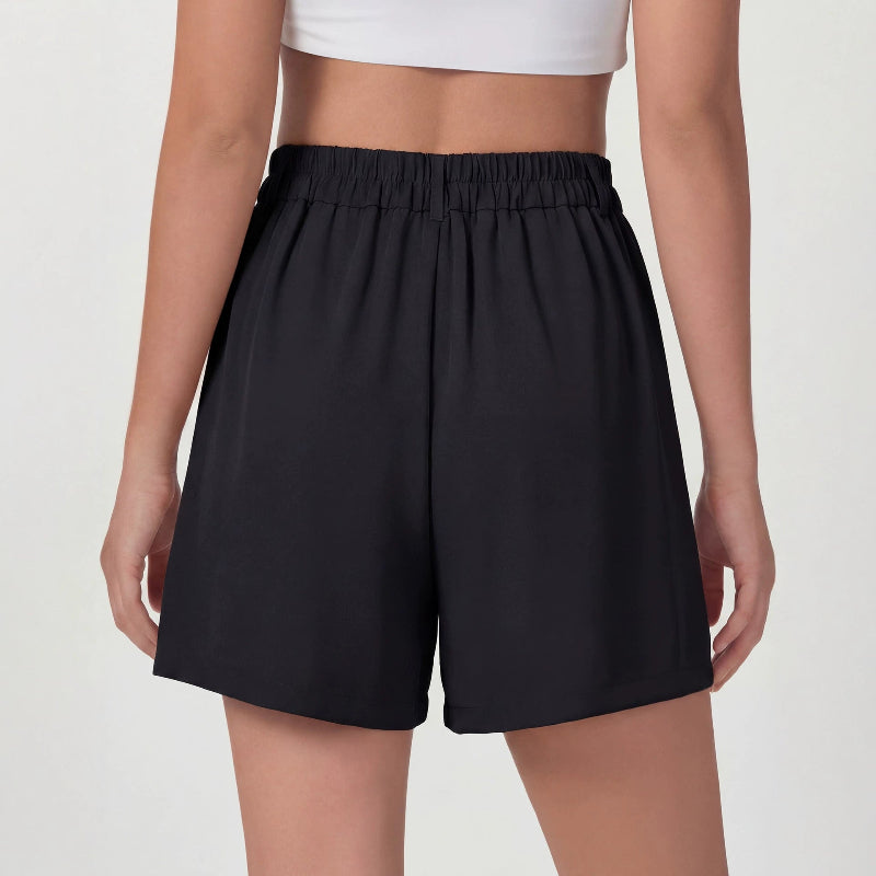 Pleated High-Waist Tailored Shorts - black