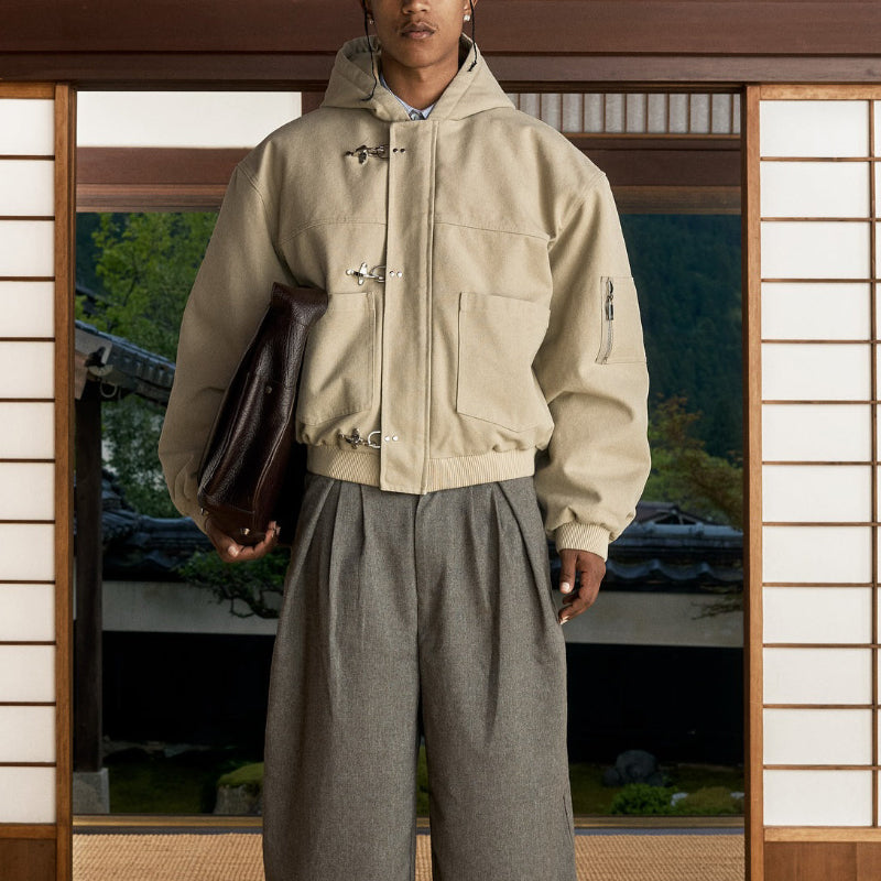 Beige Duffle Coat With Hood And Toggle Closure