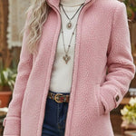 Stand Collar Zip-Up Fleece Jacket - pink