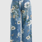 High Waist Straight Leg Jeans Vintage Floral Print