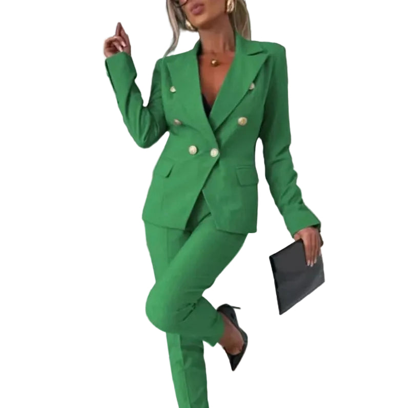 Chic Slim Lapel Double-Breasted Suit - green