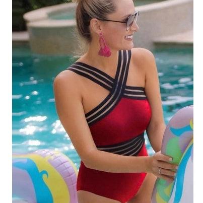 Striped Backless One-Piece Monokini - bred