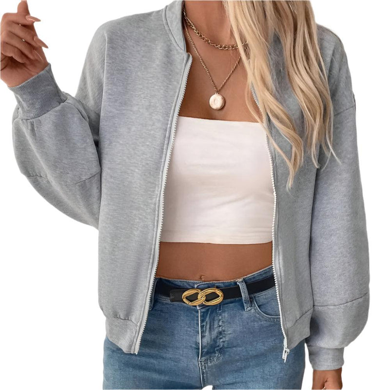 Zip Up Long Sleeve Sweatshirt -runwayfashionista.com