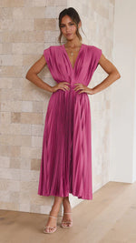 V-neck Pleated Midi Dress