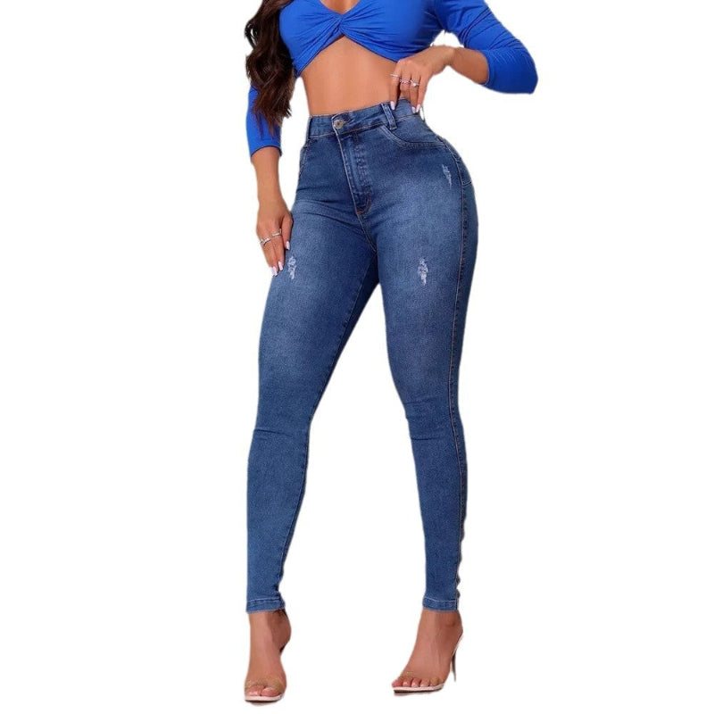 High Waisted Elastic Jeans - Blue (S-XXL)