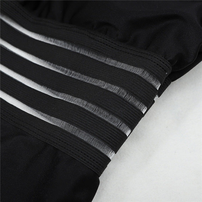 Striped Backless One-Piece Monokini - black 