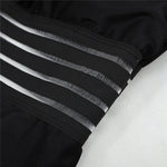 Striped Backless One-Piece Monokini - black 