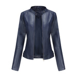 Zip-up Leather Jacket - navy blue
