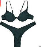 Underwire Push-Up Bikini Set With High-Cut Bottom - green