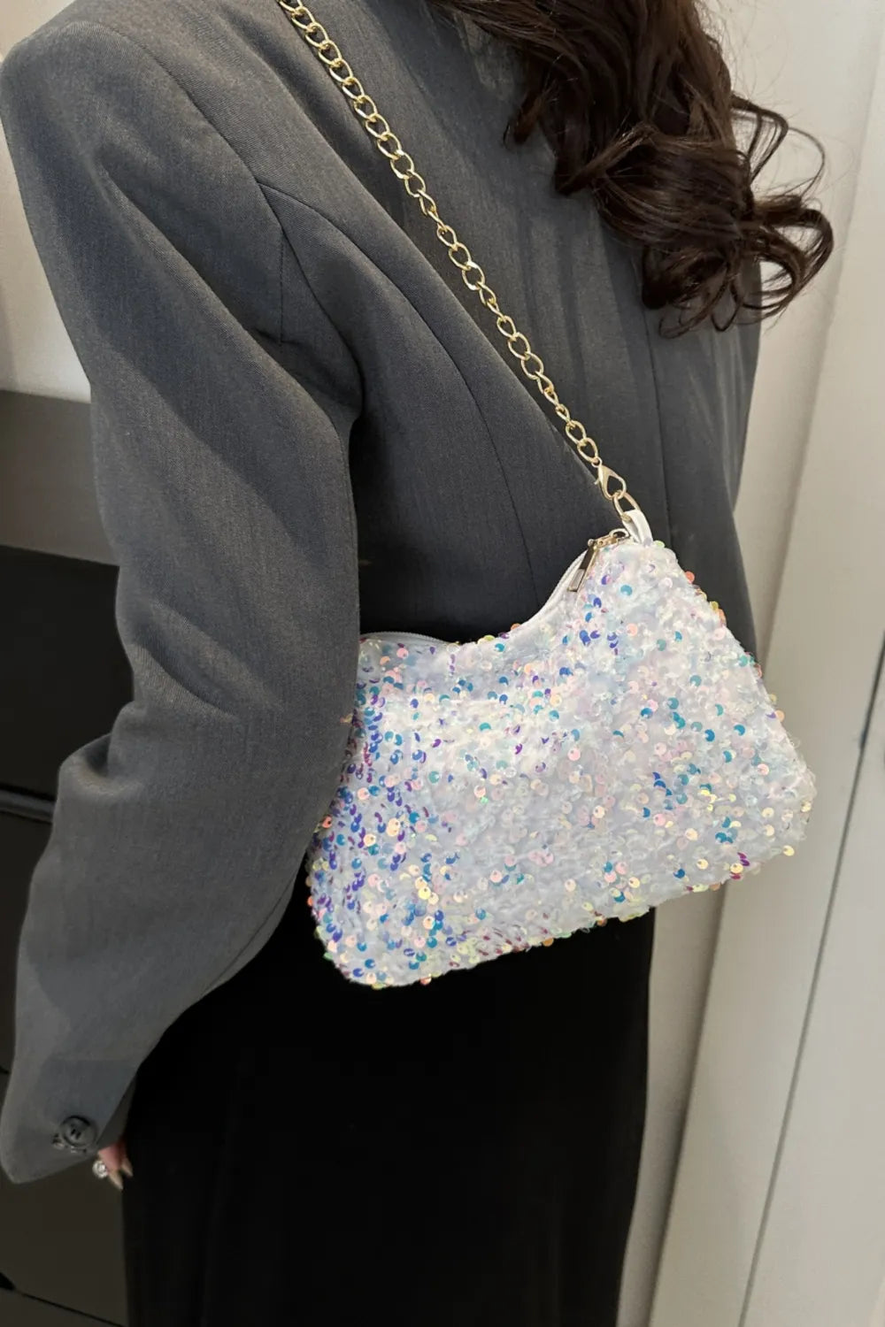 Sequin Removable Strap Shoulder Bag - Stylish & Versatile - runwayfashionista.com
