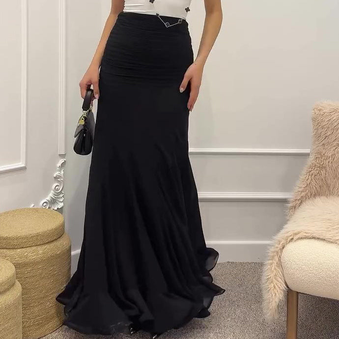 Ruffled Pleated Maxi Skirt - black