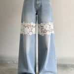 Light Wash Lace Insert Wide Leg Jeans 
