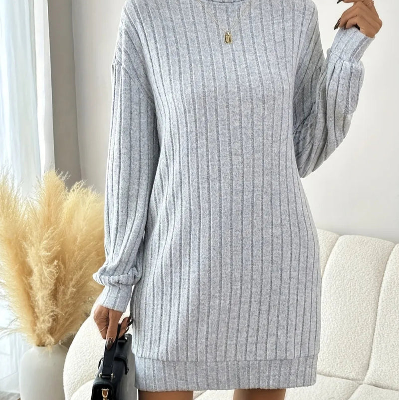 Turtleneck Dropped Shoulder Long Sleeve Mini Dress - runwayfashionista.com