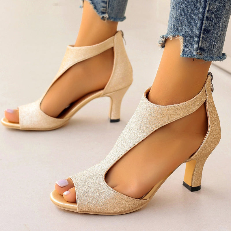 Dressy Open Toe Fish Mouth High Heels - beige