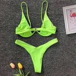 Underwire Push-Up Bikini Set With High-Cut Bottom - light green