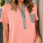 Half Button Short Sleeve T-Shirt - runwayfashionista.com