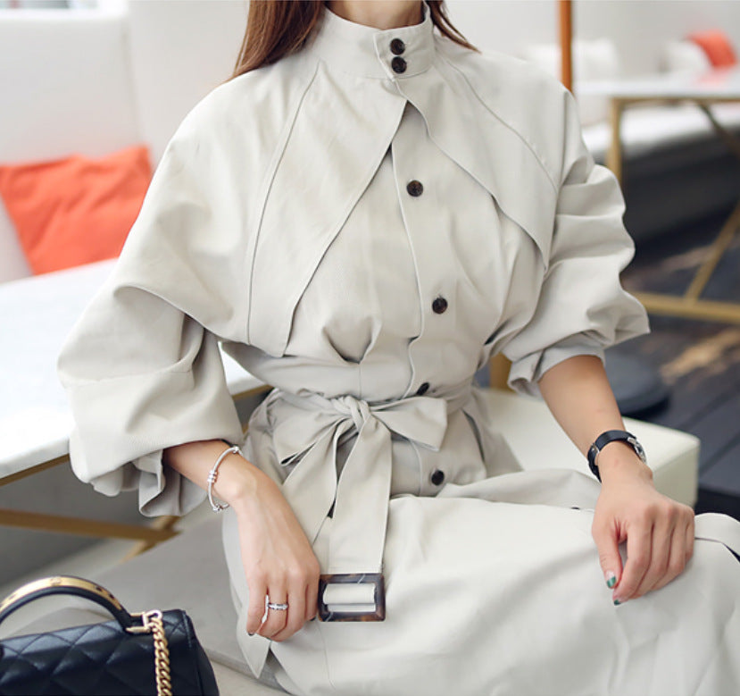 Bat Sleeve Trench Coat - Beige