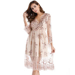 Floral Sequin V-Neck Midi Dress - white