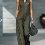 Stand-up Collar Jumpsuit With Pockets - black