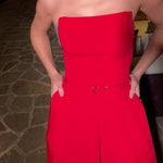 Red Tube Top Wide Leg Jumpsuit