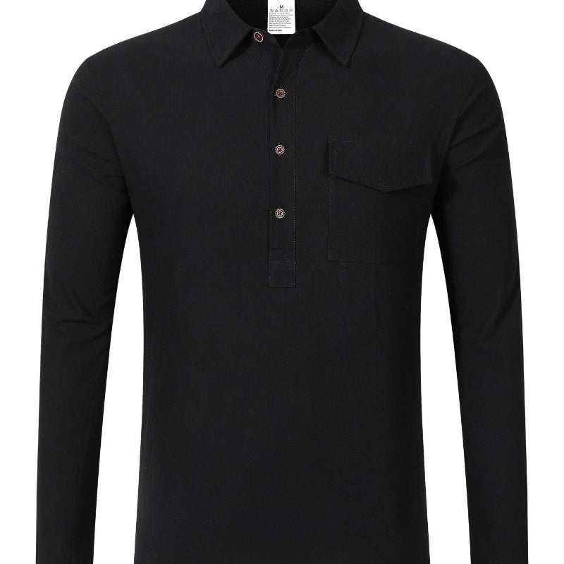 Men's Linen Blend Half-Button Shirt - black