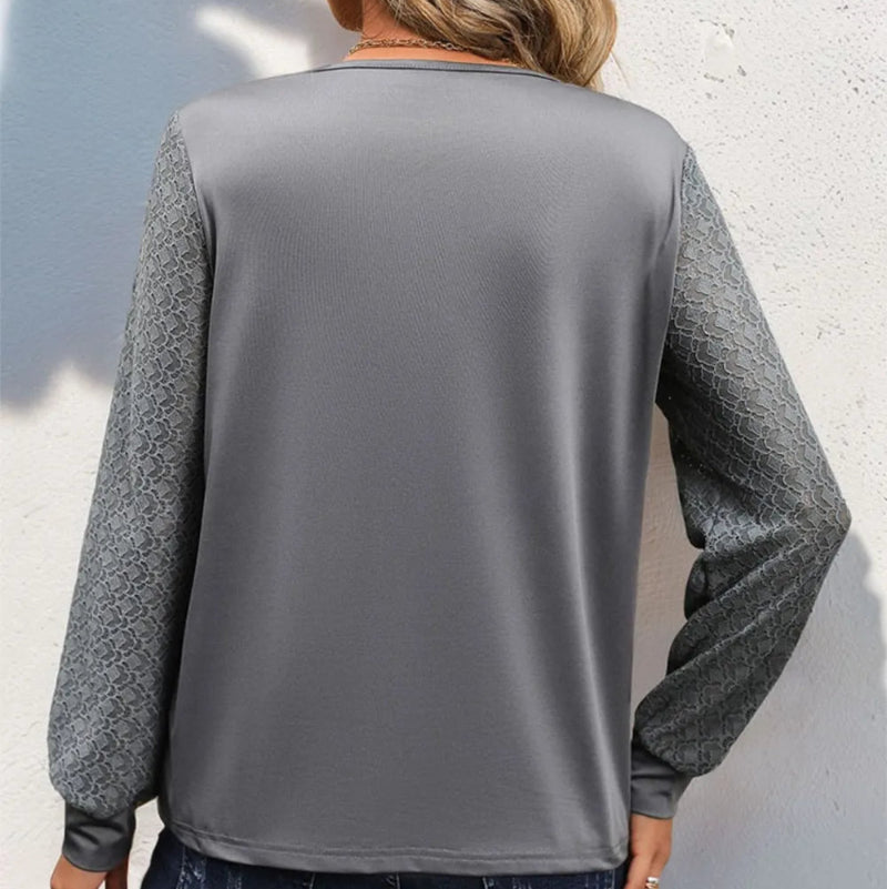 V-Neck Long Sleeve Top - runwayfashionista.com