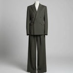 Olive Green Oversized Three-Piece Suit With Blazer, Waistcoat And Wide-Leg Pants
