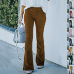 Corduroy High Waist Flared Pants - brown