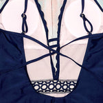 Deep Plunge Lace-Trim Crochet Waist Backless One-Piece Swimsuit