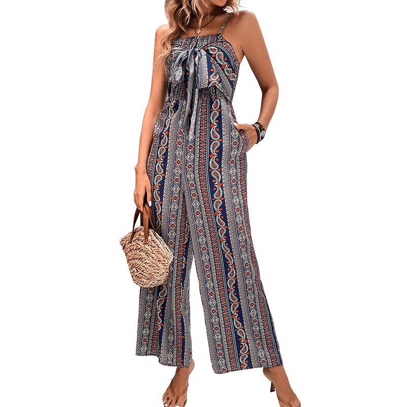 Python Print Suspenders Wide Leg Jumpsuit - runwayfashionista.com