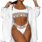 openwork letters split bikini - white