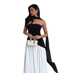 Statement: Strapless Color-Blocked Midi Dress