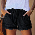 Elastic Waist Fringe Denim Shorts