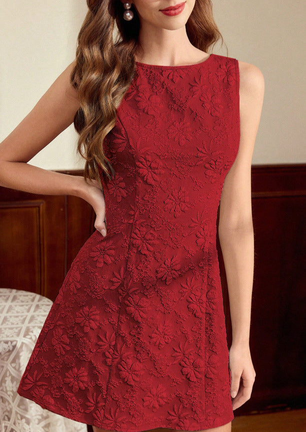 French Minimalist Style Dress - Wine Red