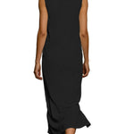 Sleeveless Stand Collar Zip Front Maxi Dress - black