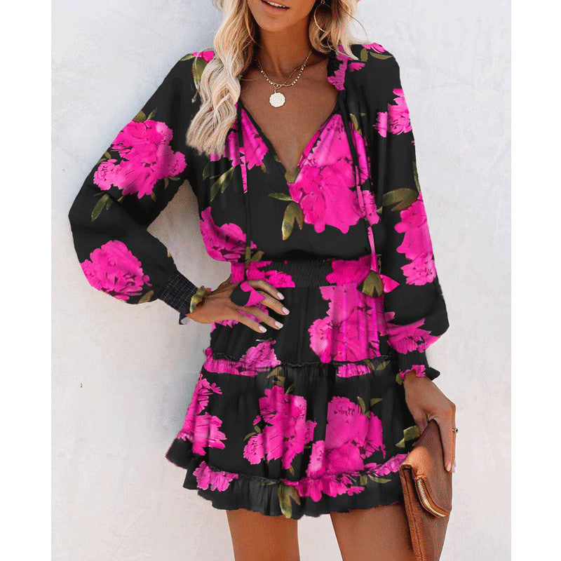 Floral Print Long Sleeve Mini Dress