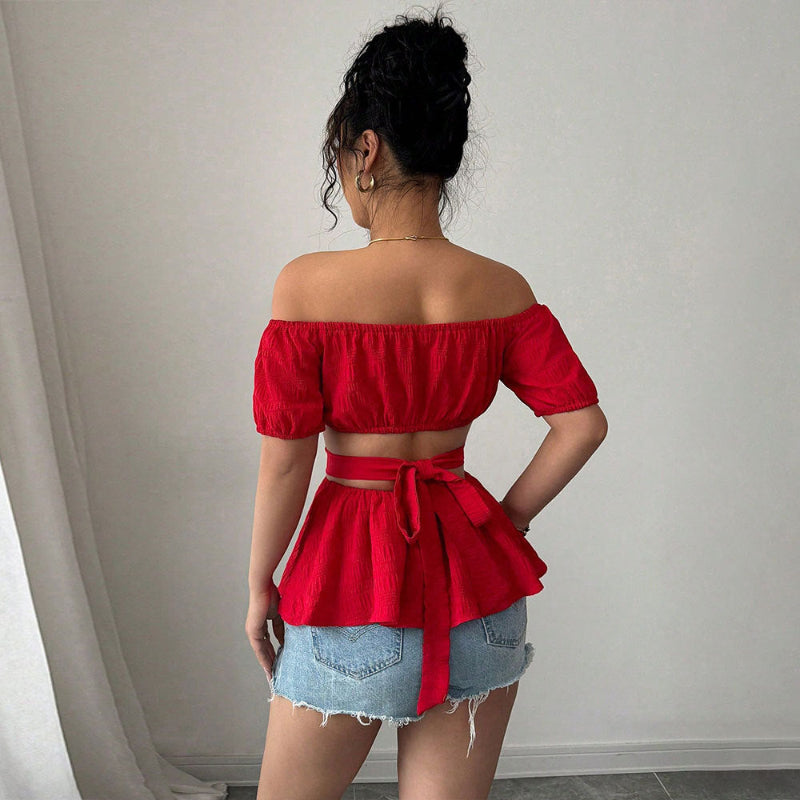 Off Shoulder Hollow out Top - Runwayfashionista.com