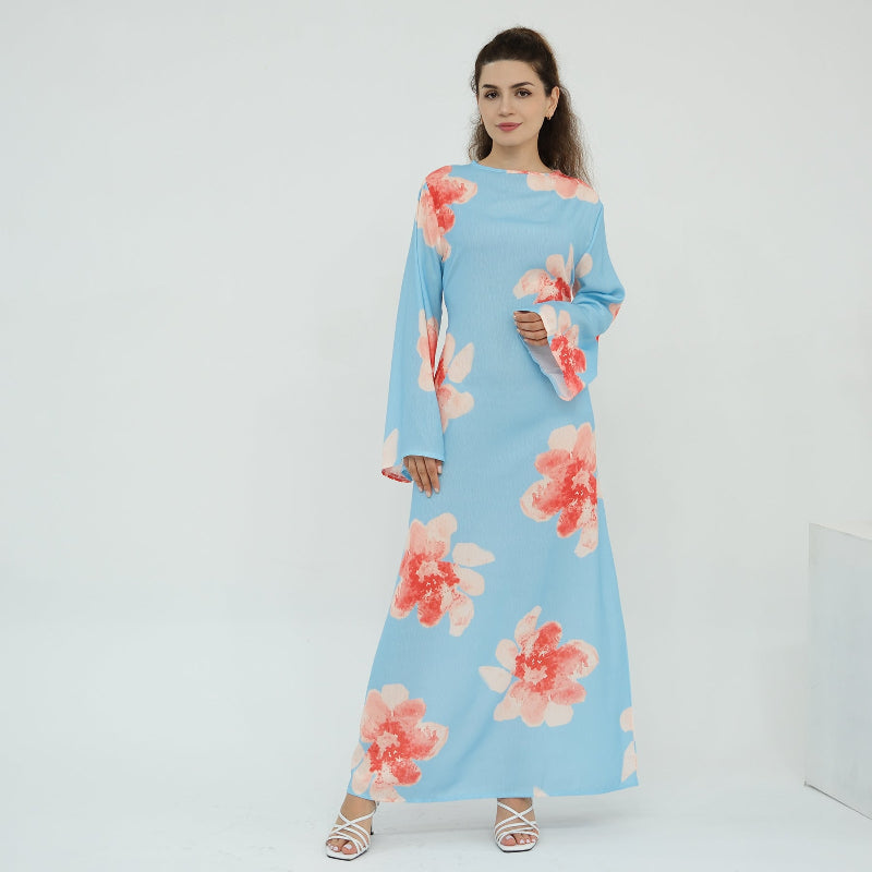 Waist-Cinched Ankle-Length Printed Midi Dress