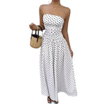 Elegant Polka-dot Off-shoulder Midi Dresses - white